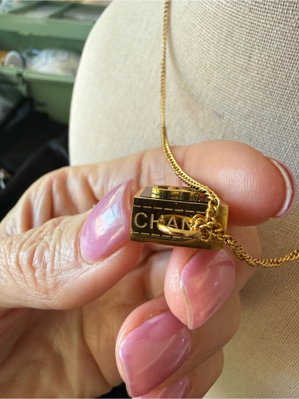 ChaneI Gold and Black Chunky Pendant on 17” Gold Necklace - Picture 5 of 14